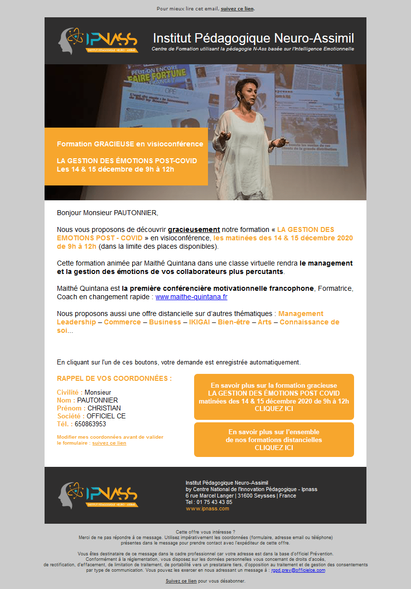 Formation gracieuse en visio : LA GESTION DES EMOTIONS POST-COVID