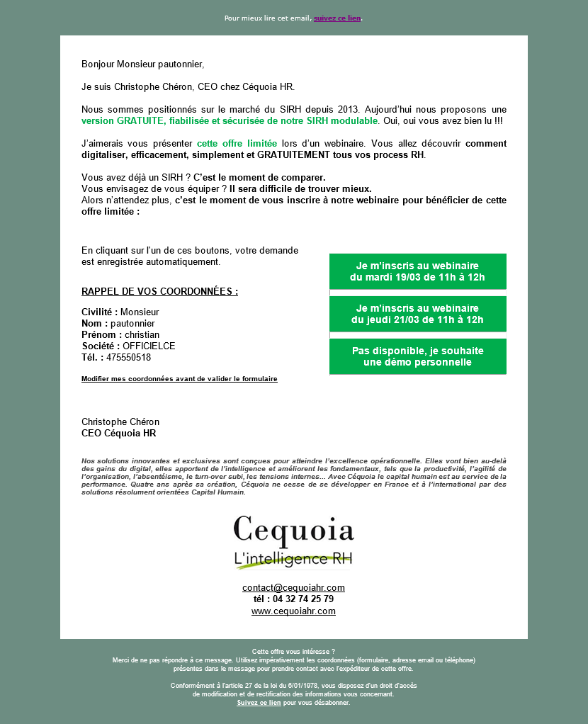 Cequoia, l'intelligence RH : SIRH Gratuit, sécurisé et fiabilisé